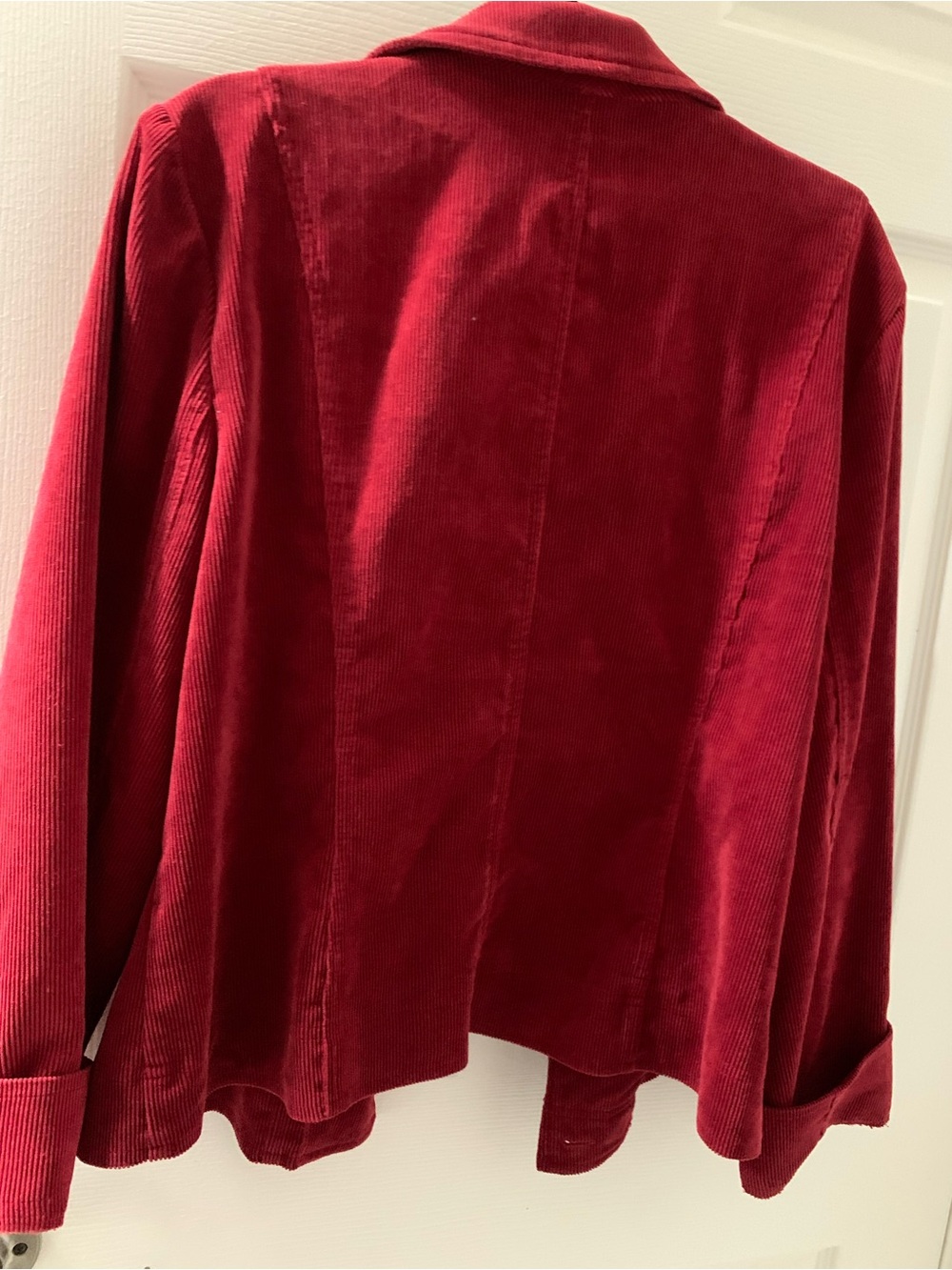 Tailored Red Corduroy Open Blazer for Women